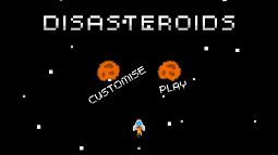 The main menu of Disasteroids, featuring asteroids for buttons