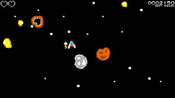 Screenshot from the game containing a heart and ghost asteroid